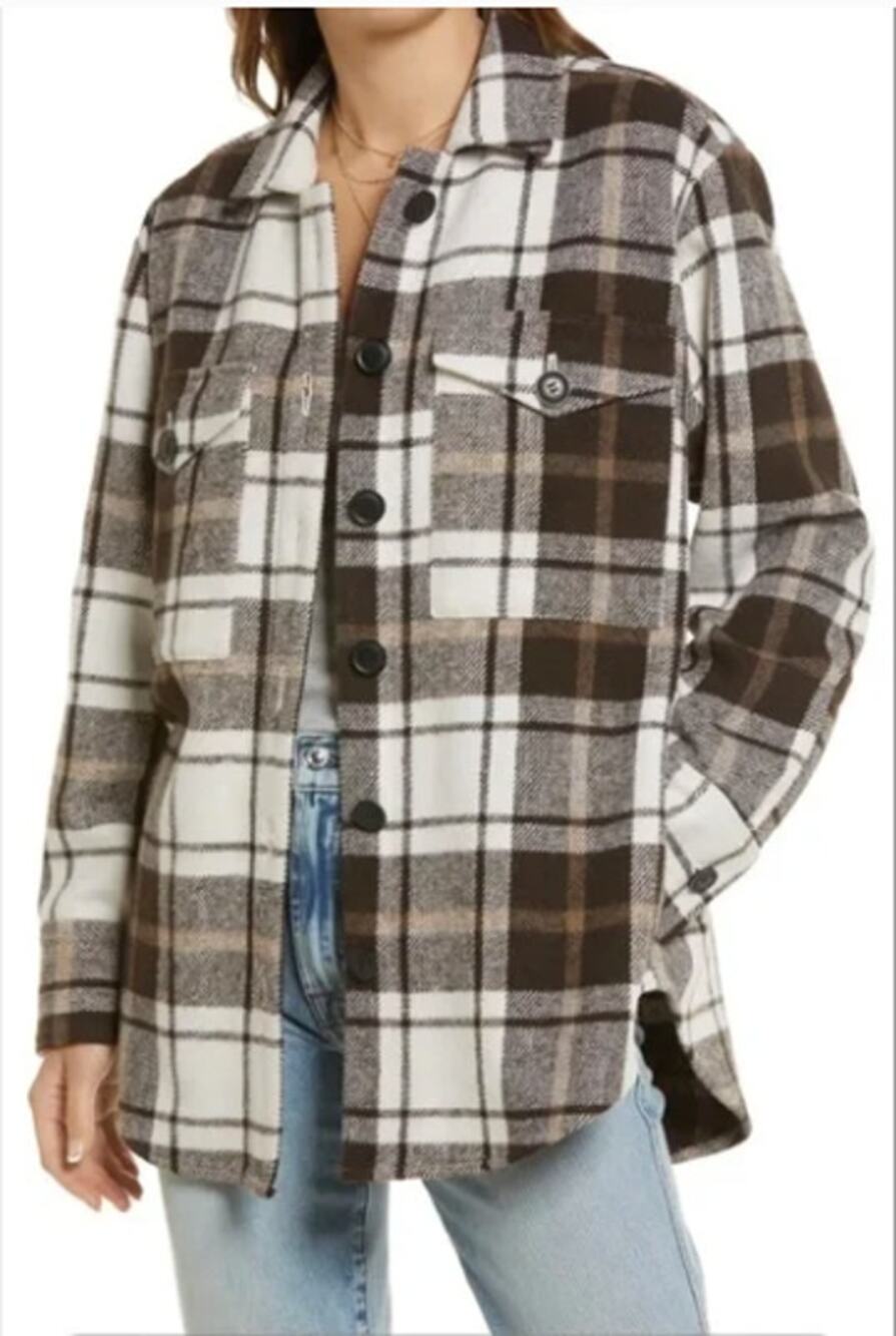 TREASURE & BOND Nordstrom Brown & White Wool Blend Plaid Shacket // XS